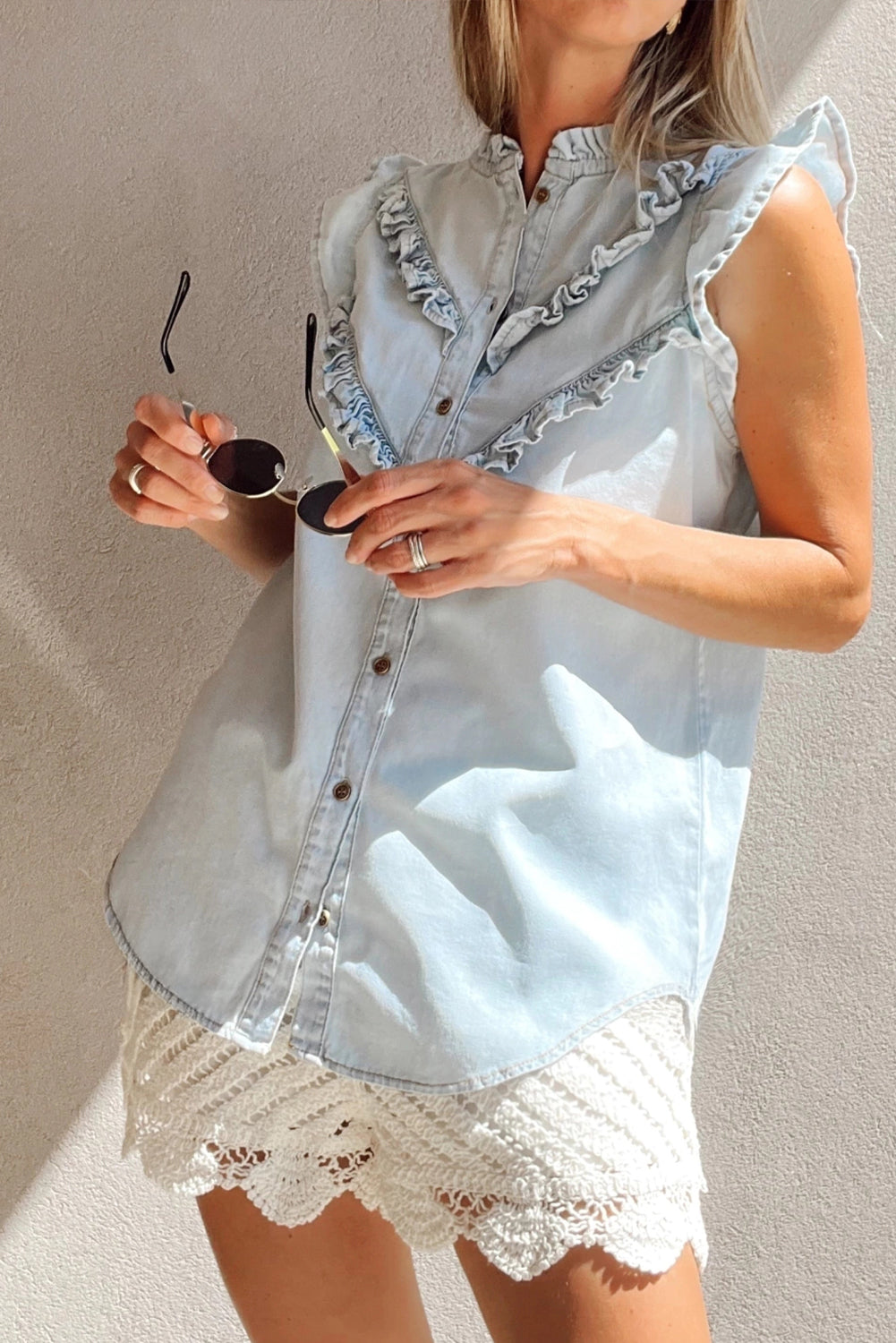Denim Frilled Top LT