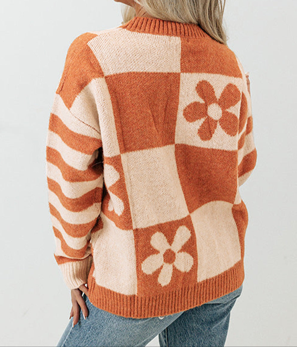 Checkered Floral Sweater LT