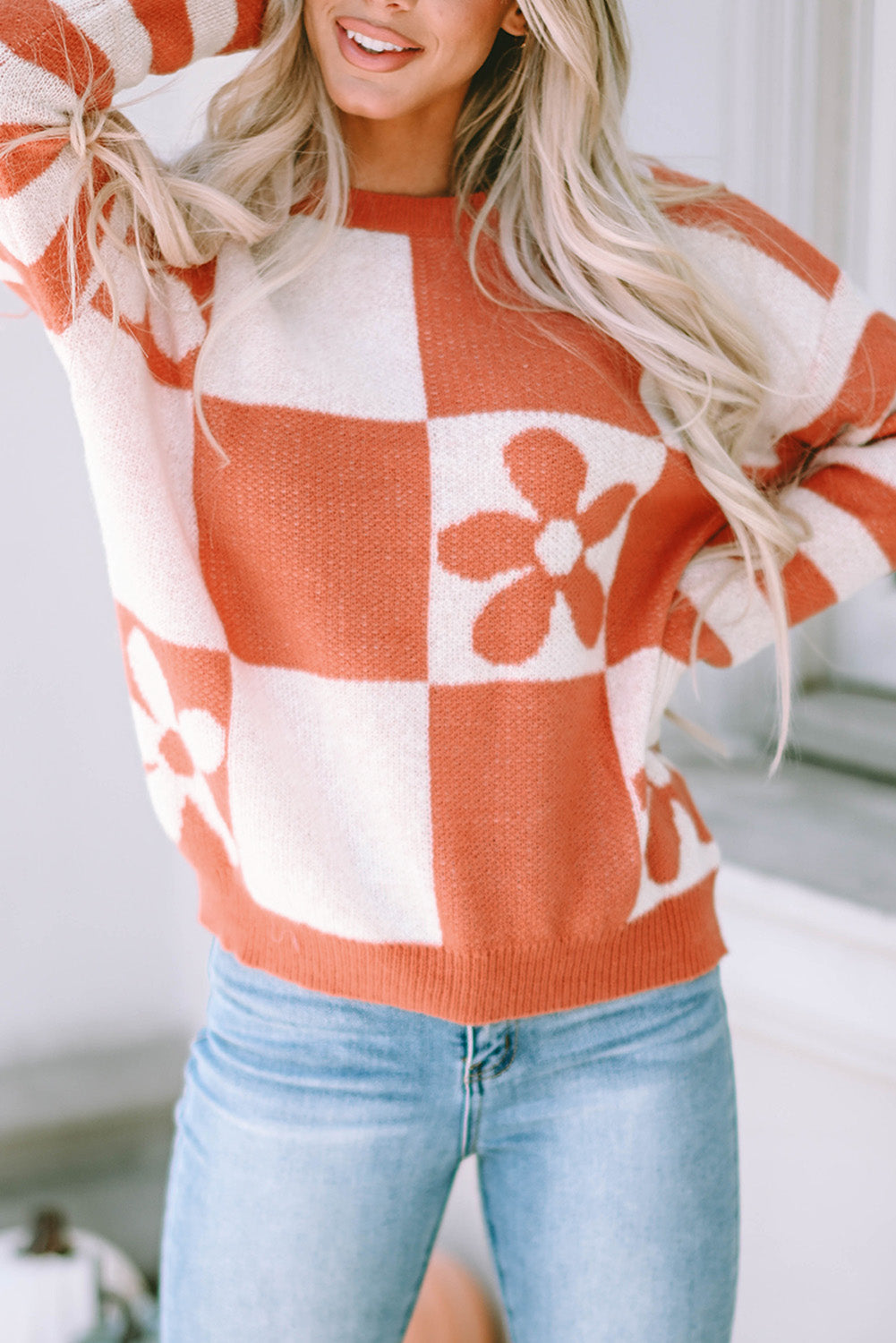 Checkered Floral Sweater LT