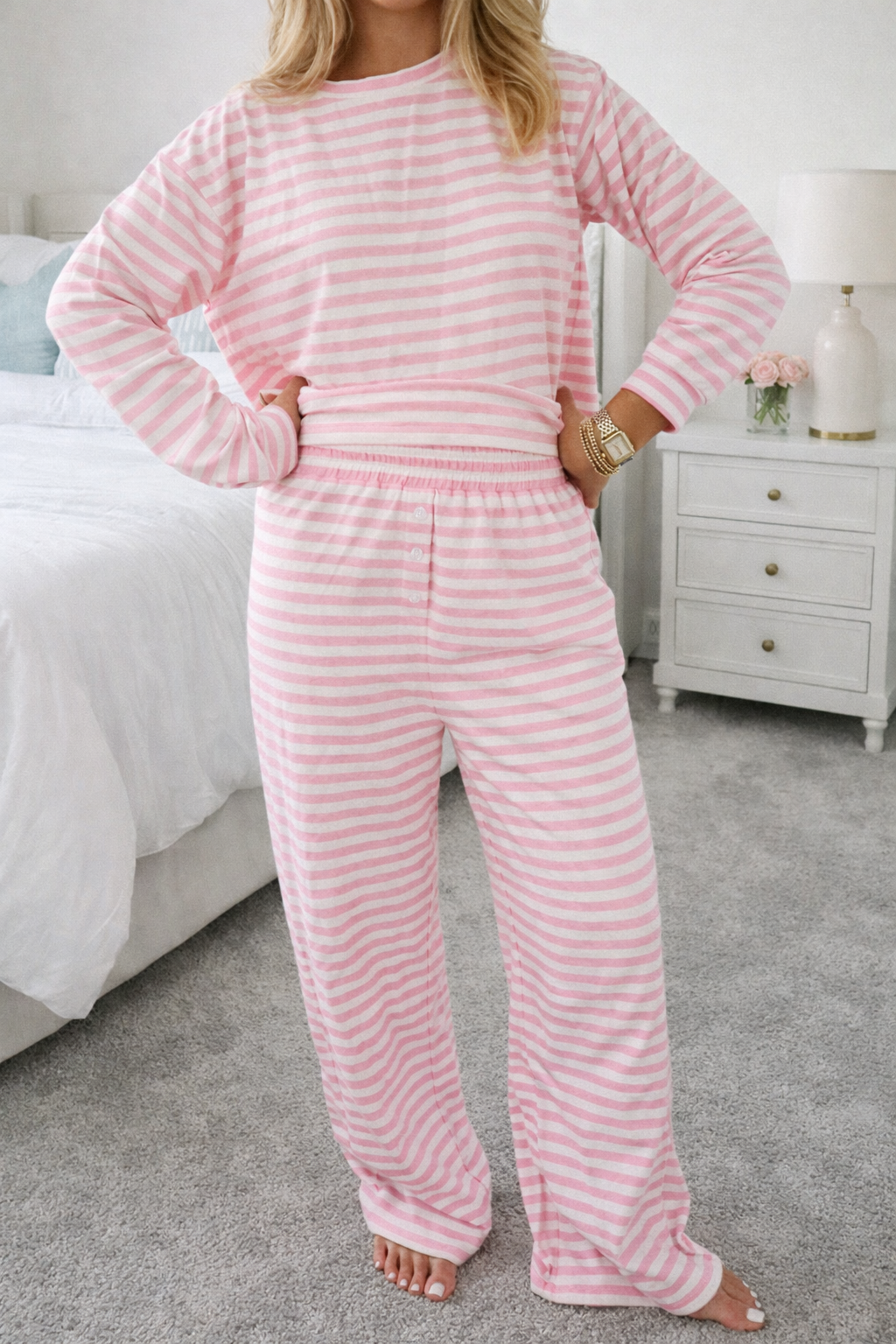 Stripe Straight Pants Set FB