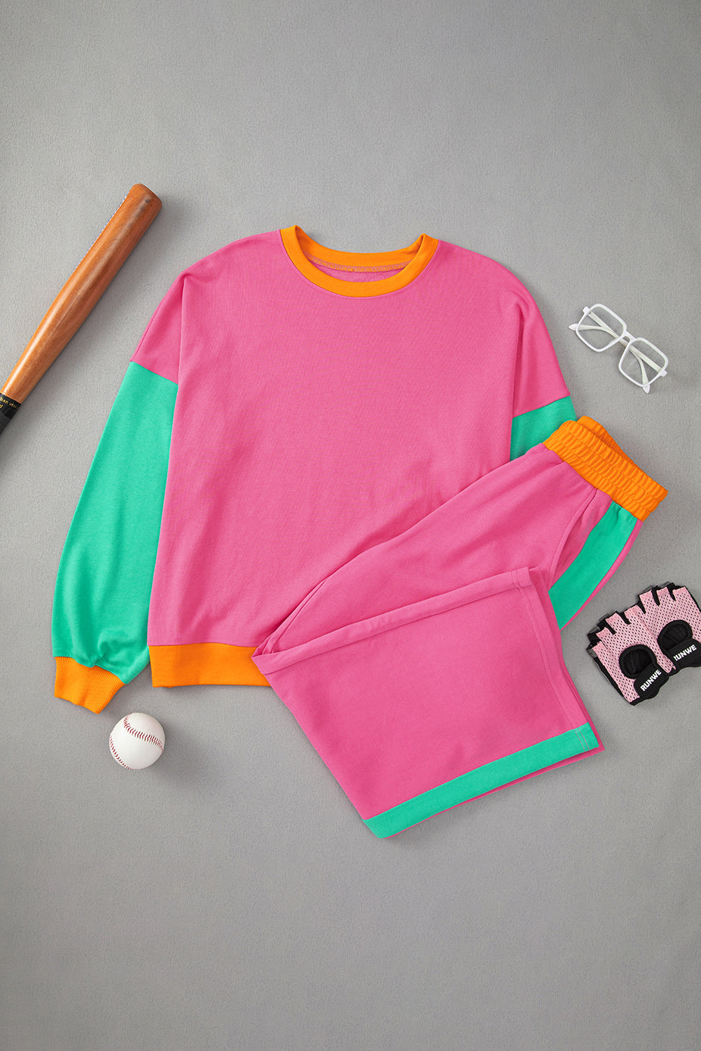 Colorblock Loose Pullover Set FB