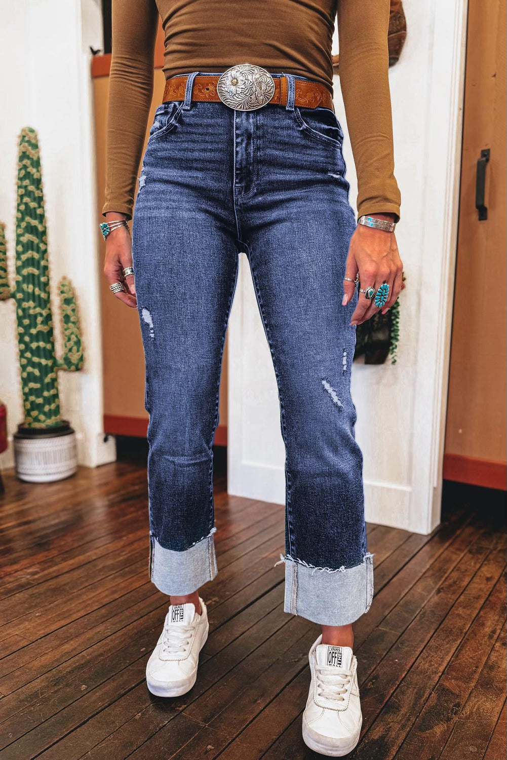 Folded Cuff Straight Jeans FB