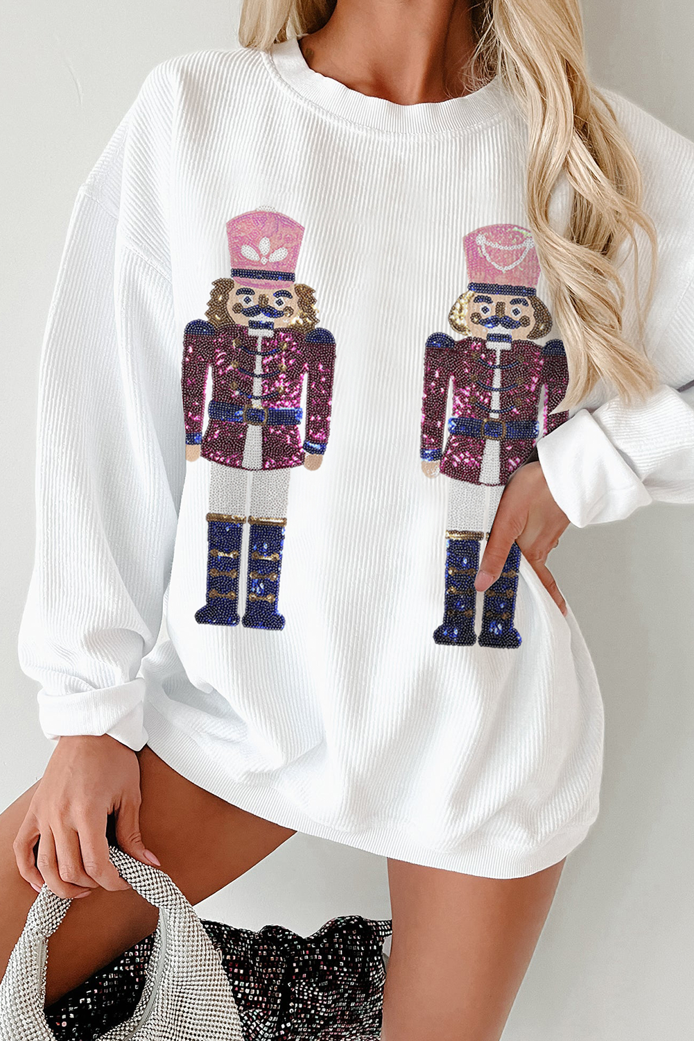 White Sequin Nutcracker Top FB