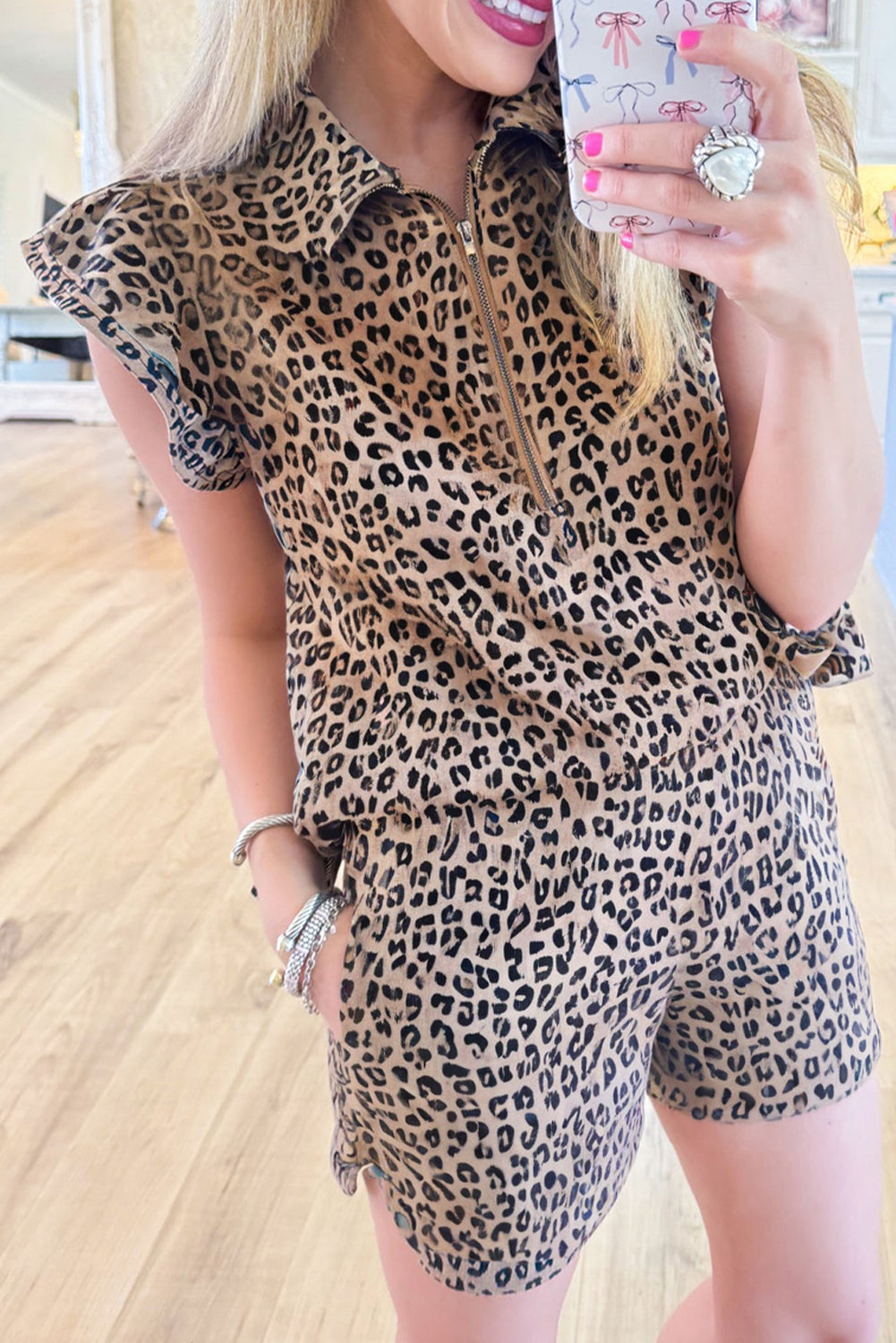 Brown Leopard Half Zipper Set RTS