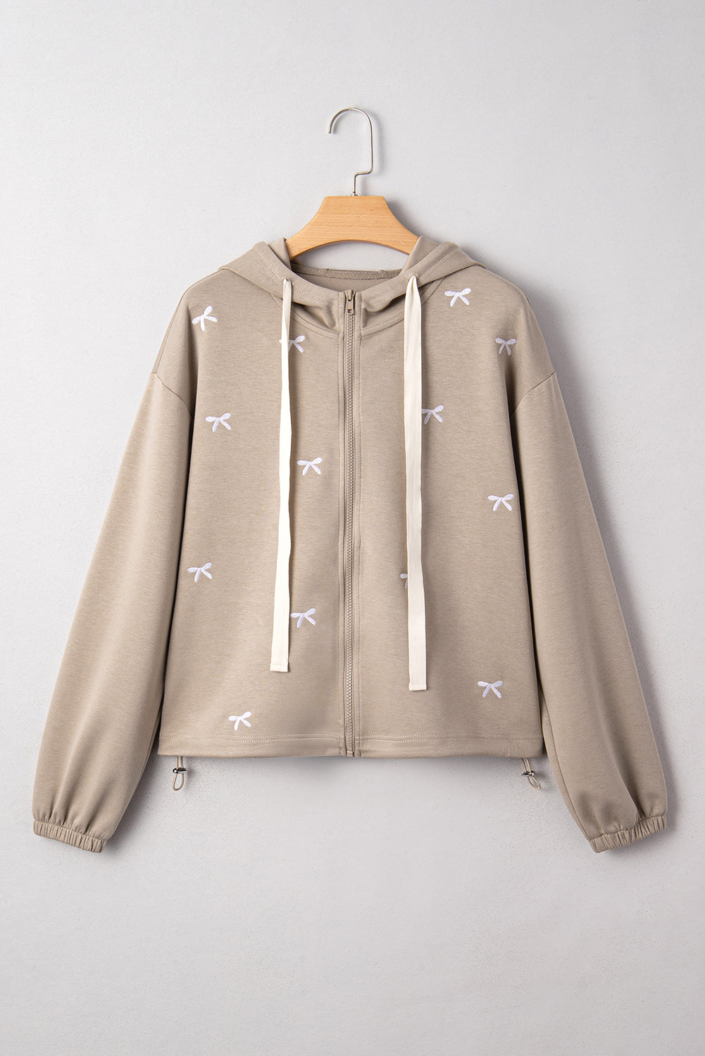Beige Bow Embroidered Hoodie LT