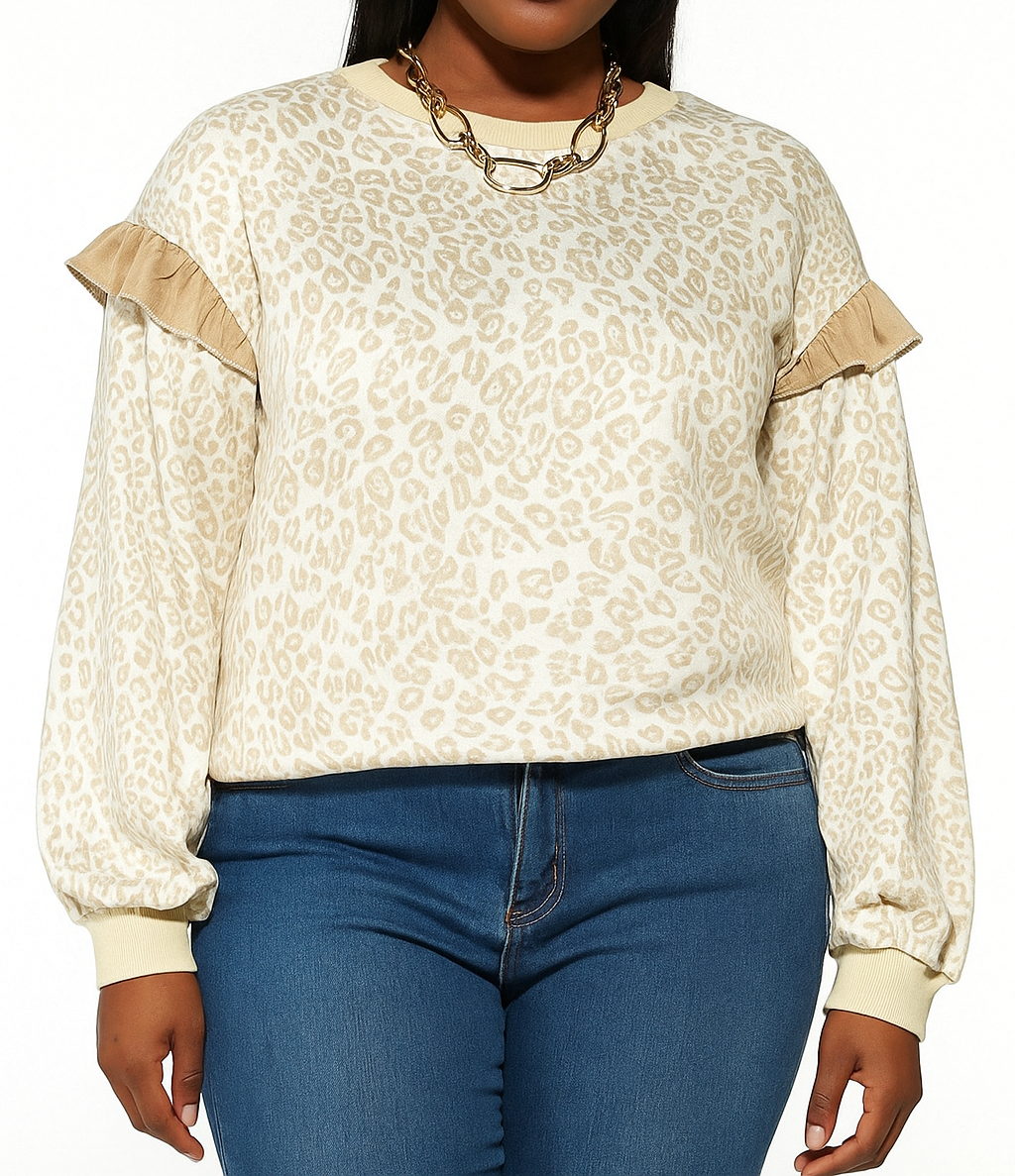 Beige Plus Size Leopard Sweatshirt LT