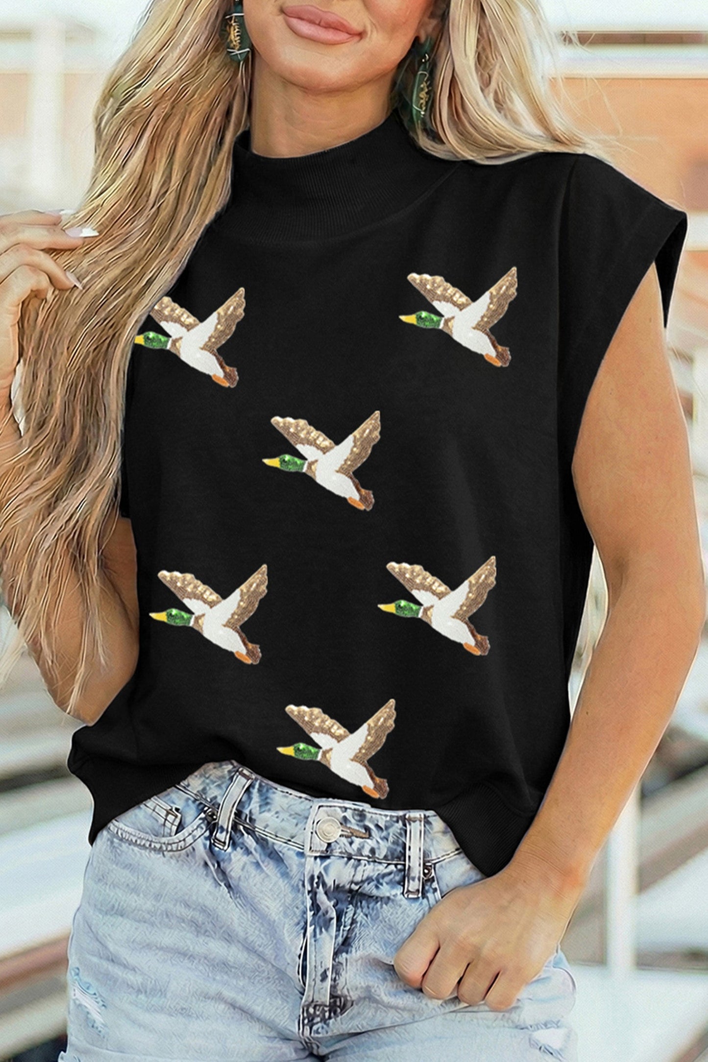 Black Sequin Mallard Top RTS