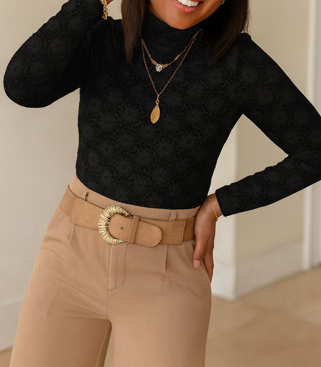 Black Floral Lace Top FB