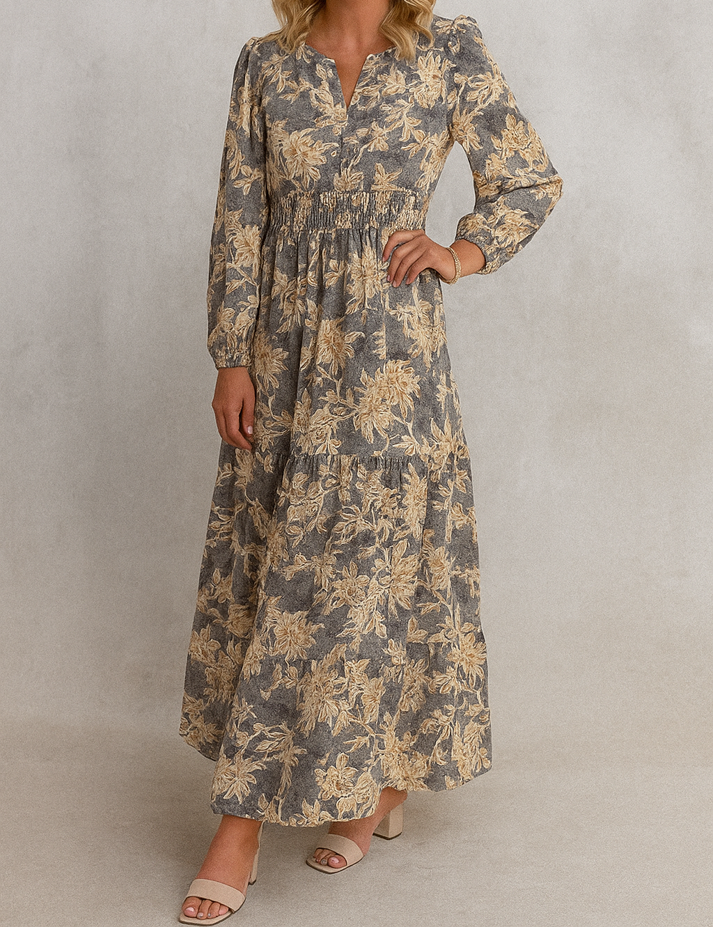 Blue Floral Smocked Maxi FB