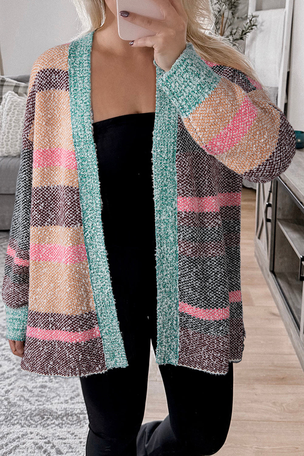 Colorblock Slit Cardigan FB