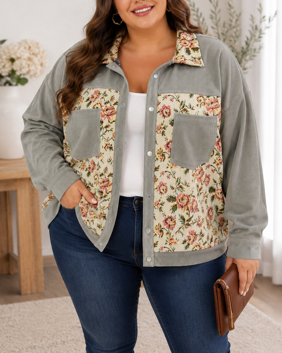 Floral Ribbed Retro Plus Jacket