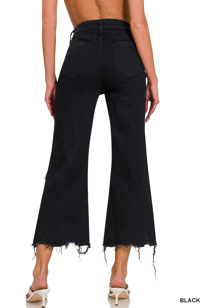 Distressed-Knee Crop Pants Zenana RTS