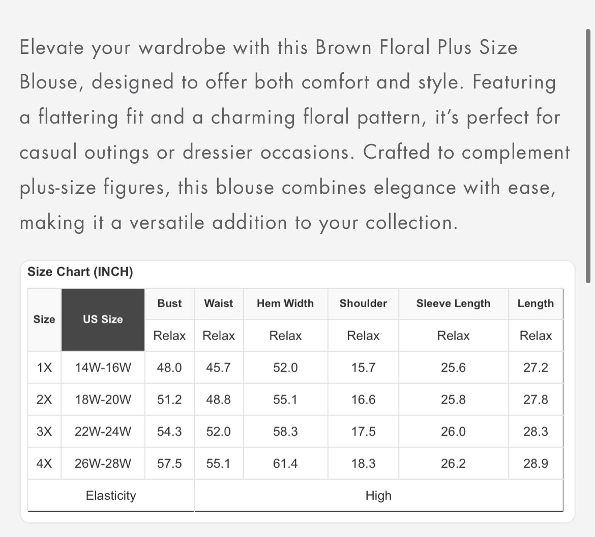 Brown Floral Plus Size Blouse