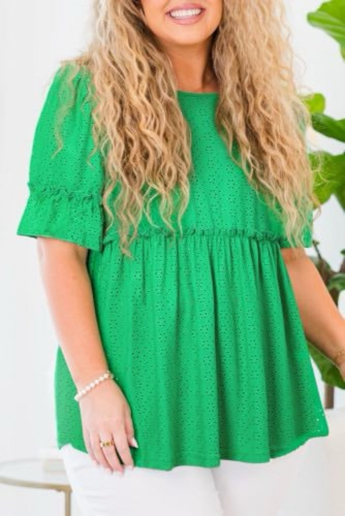 Green Eyelet Plus Size Blouse