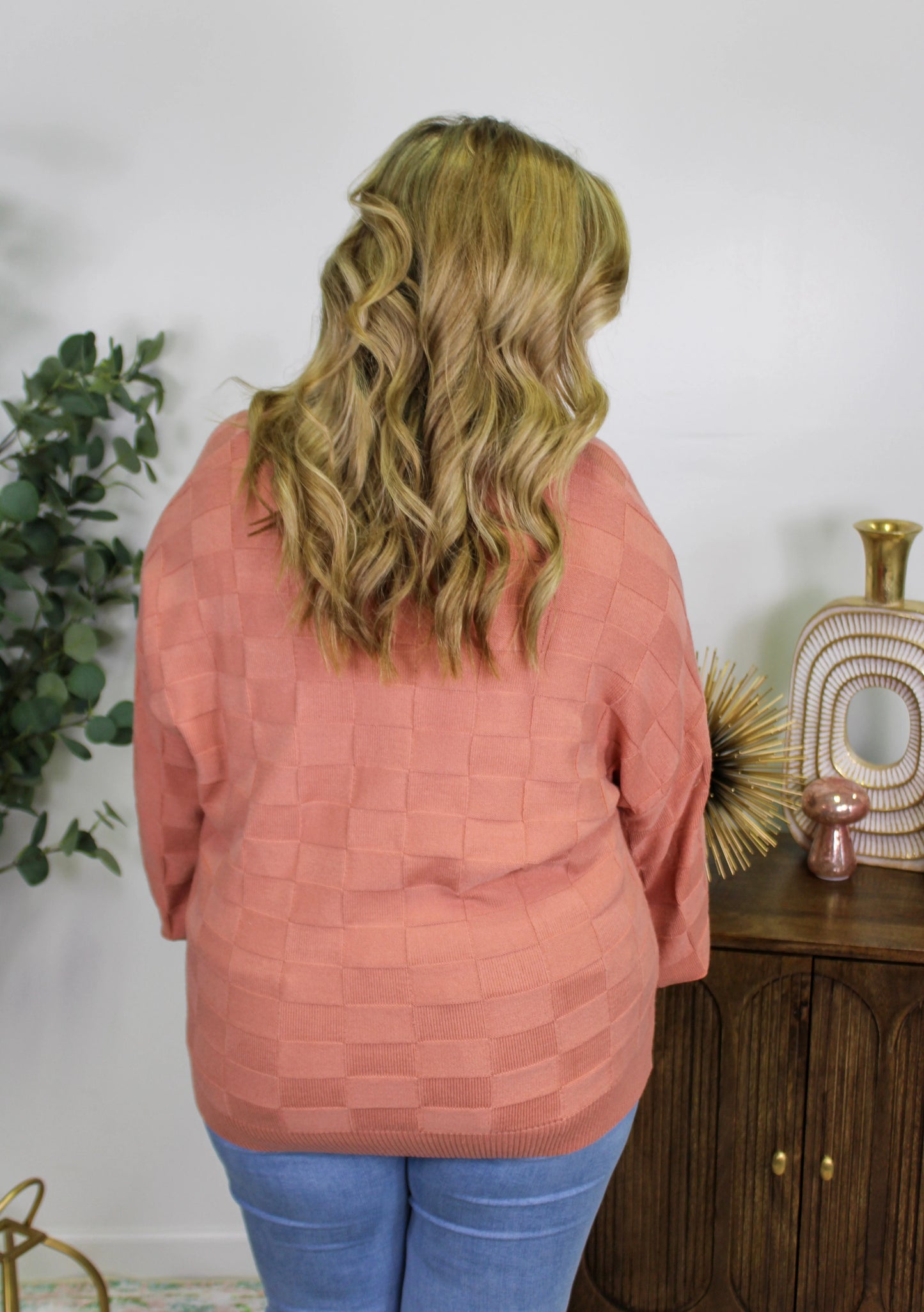 Checkered Knit Plus Size Sweater