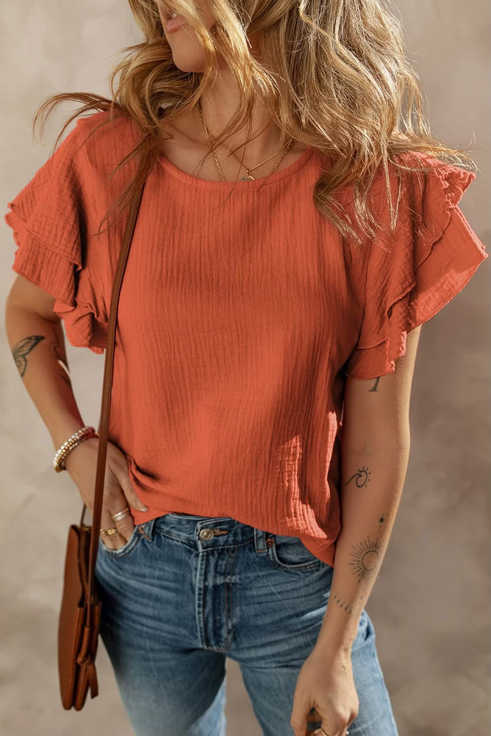 Orange Crinkle Blouse