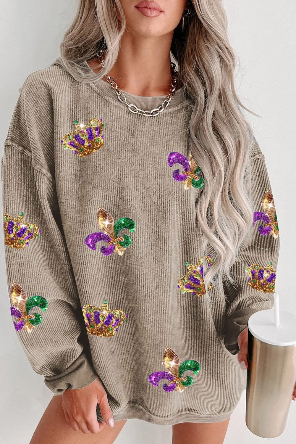 Khaki Mardi Gras Sweatshirt FB