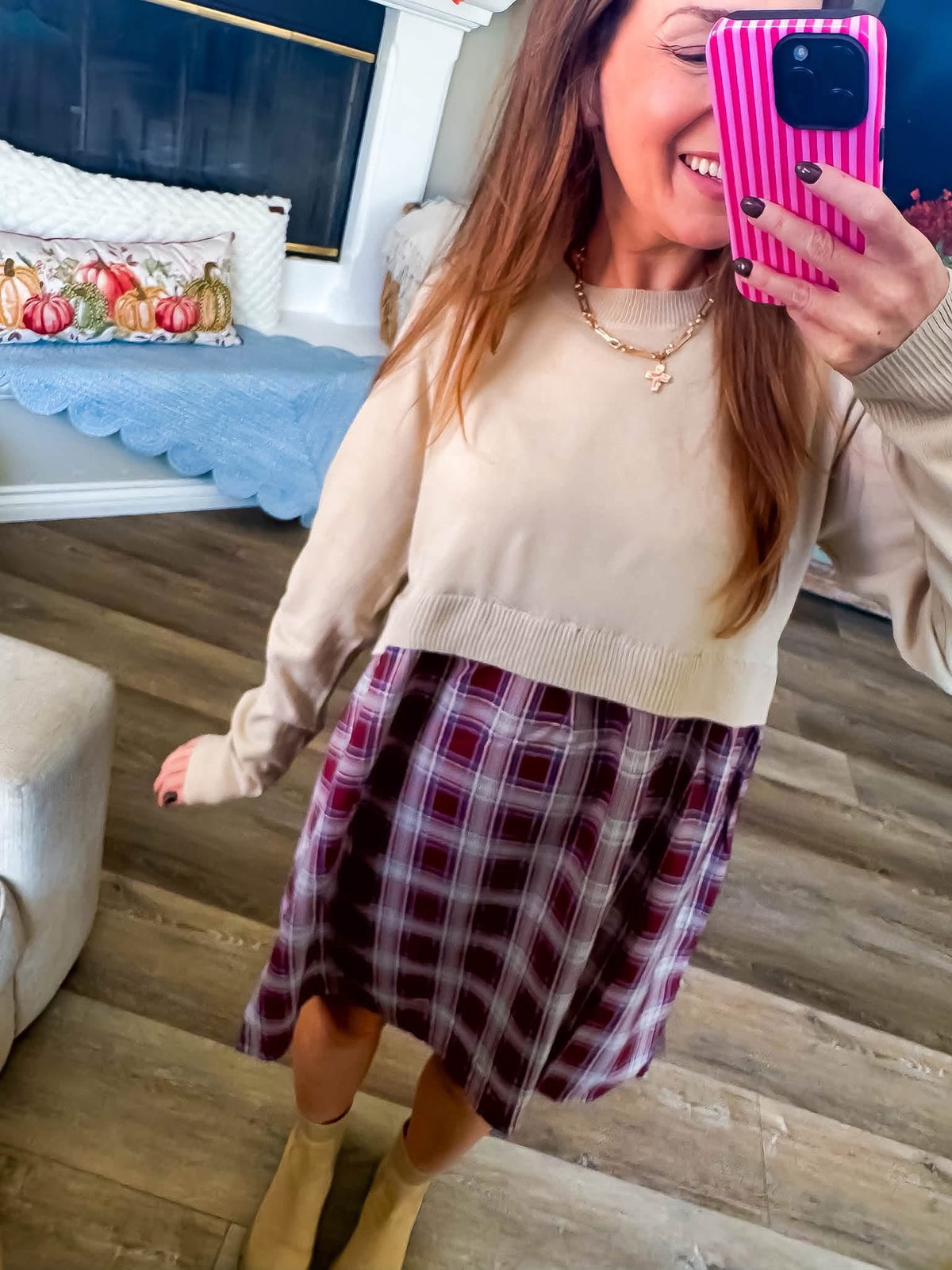 Lightweight Plaid Sweater Dress