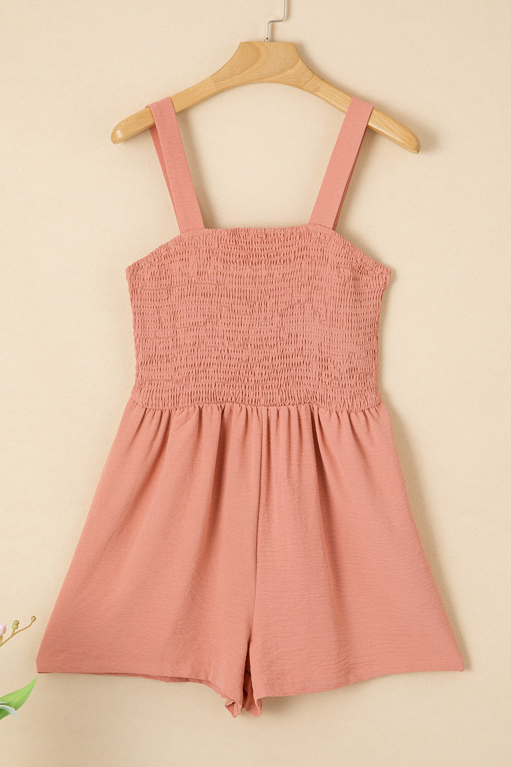 Apricot Pink Smocked Romper FB