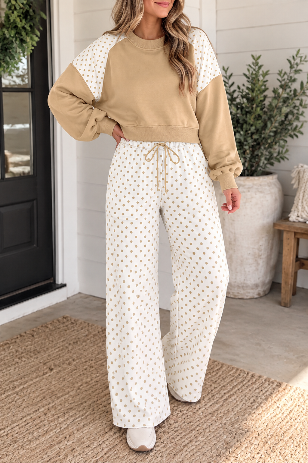 Khaki Plus Polka Dot Set