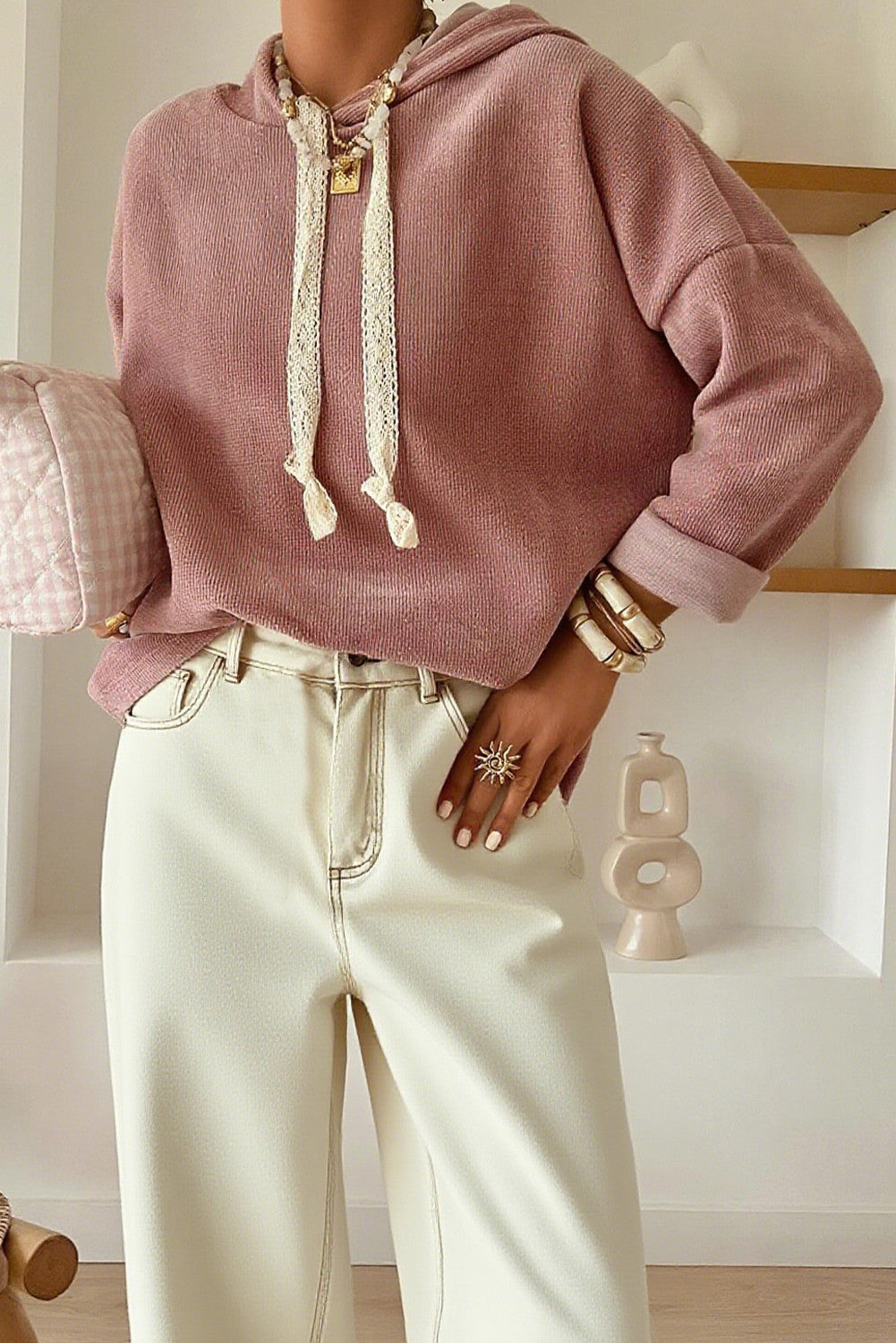 Lace Drawstring Baggy Hoodie November.