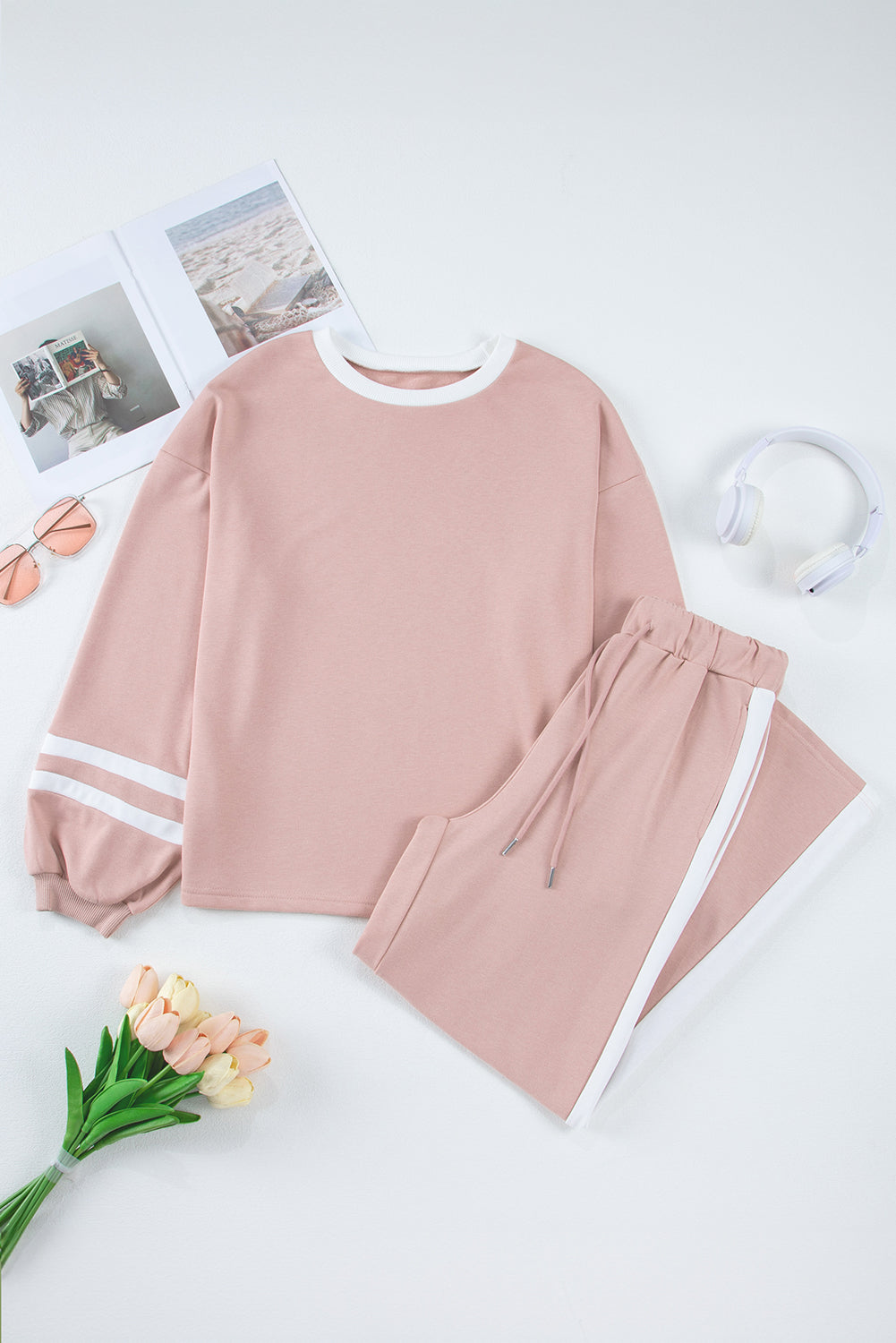 Pink Varsity Stripe Pants Set August.