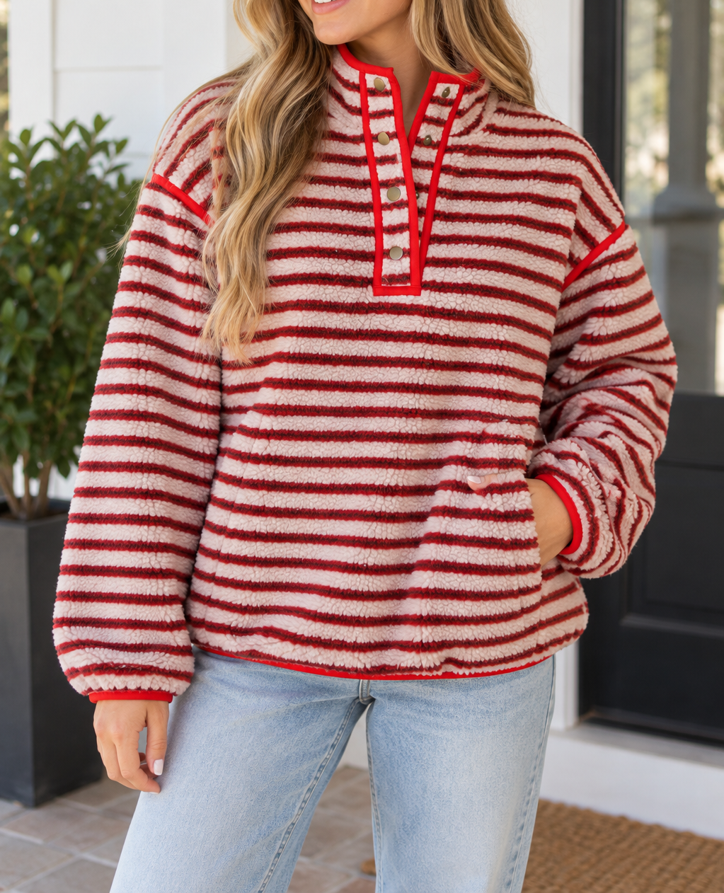 Red Striped Fuzzy Sweatshirt