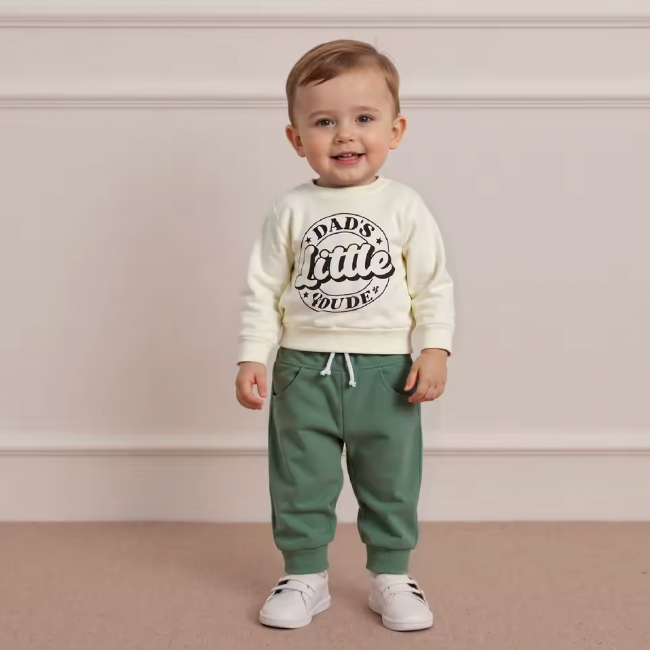 Dad's Little Dude Cream Crew Lounge Set
