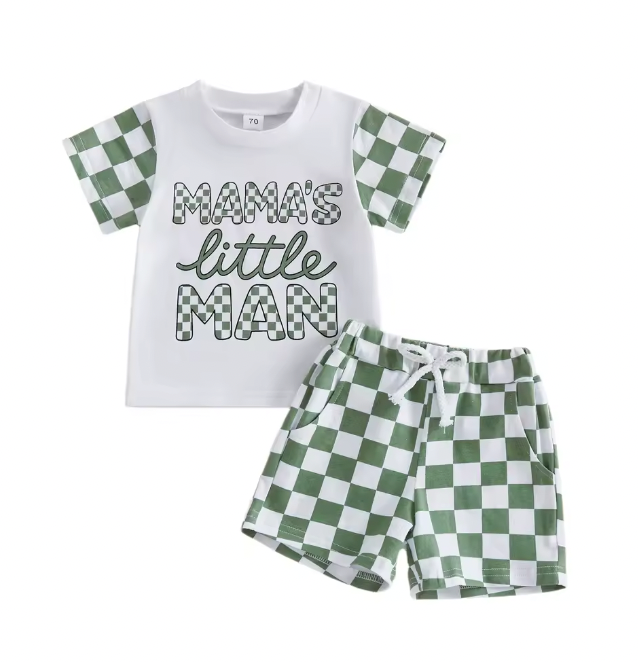 Green Mama's Little Man Chex Short Set