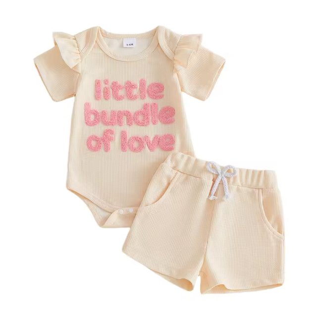 Cream Waffle Knit Little Bundle of Love French Knot Short Set