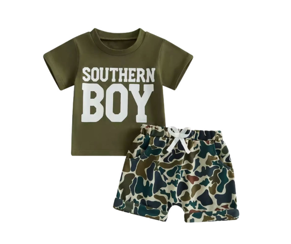 Green Southern Boy Camo Short Set