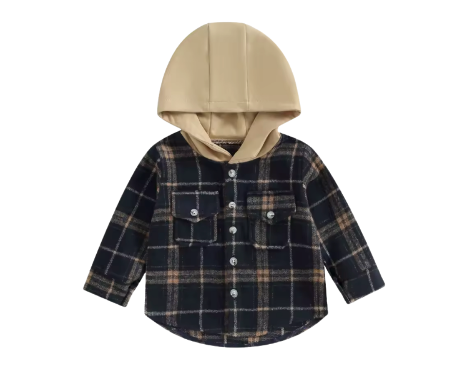 Black Hooded Button Up Flannel