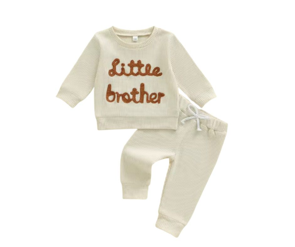 Tan Waffle Knit Embroidered Little Brother Set