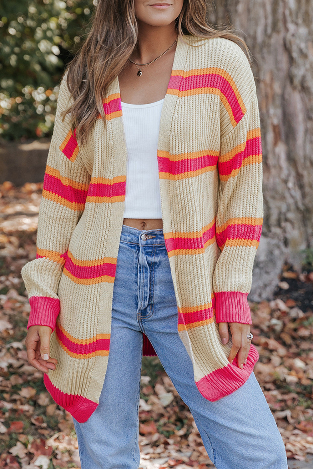 Stripe Ribbed Knit Cardigan FB