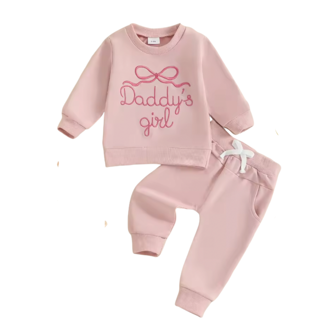 Pink Embroidered Bow Daddy's Girl Lounge Set