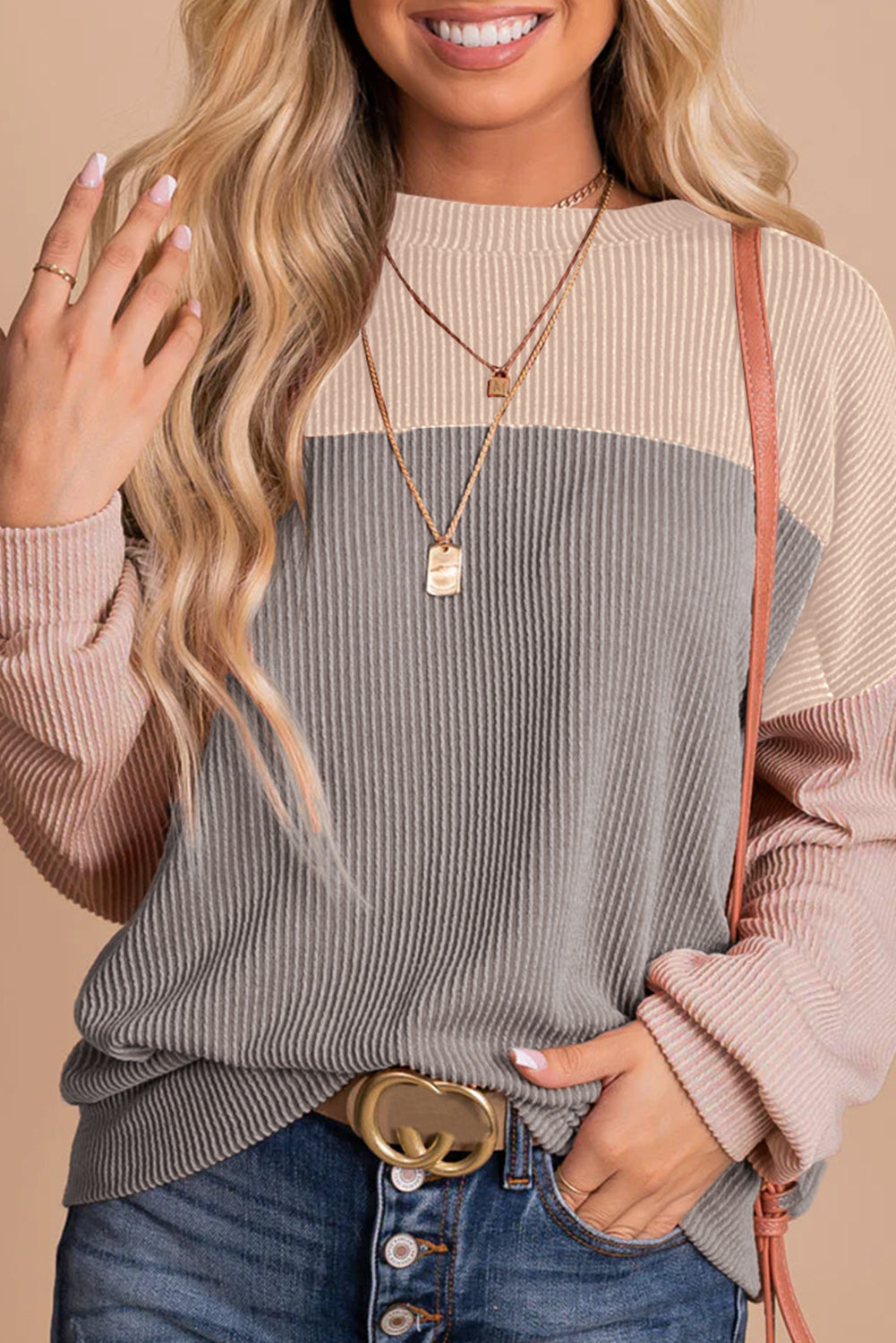 Colorblock Ribbed Loose Top FB