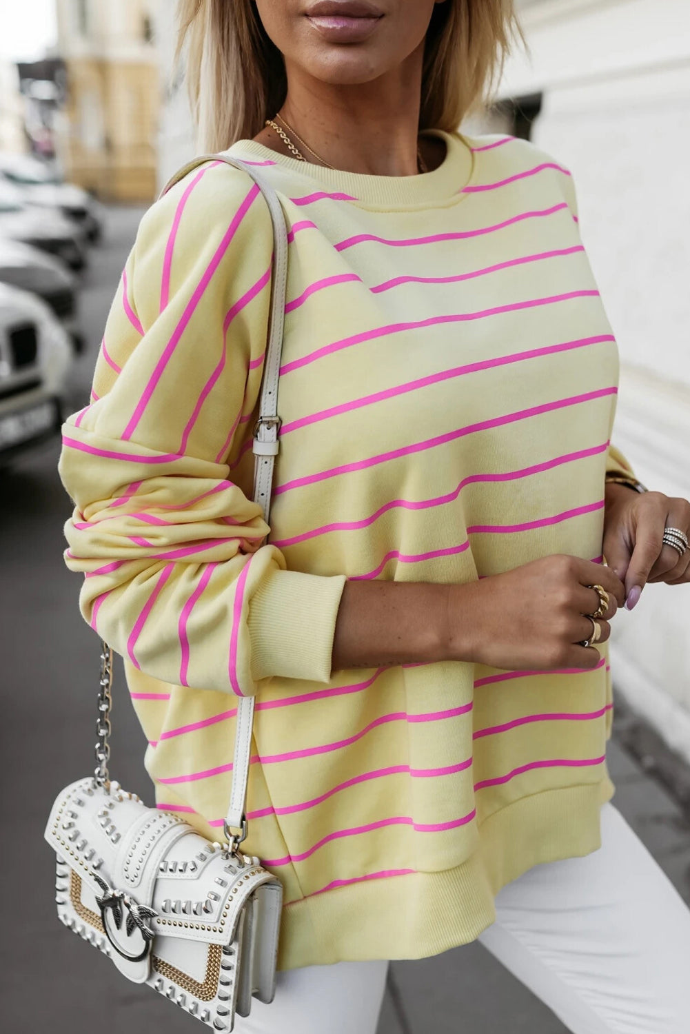 Yellow Stripe Overlap Pullover July.