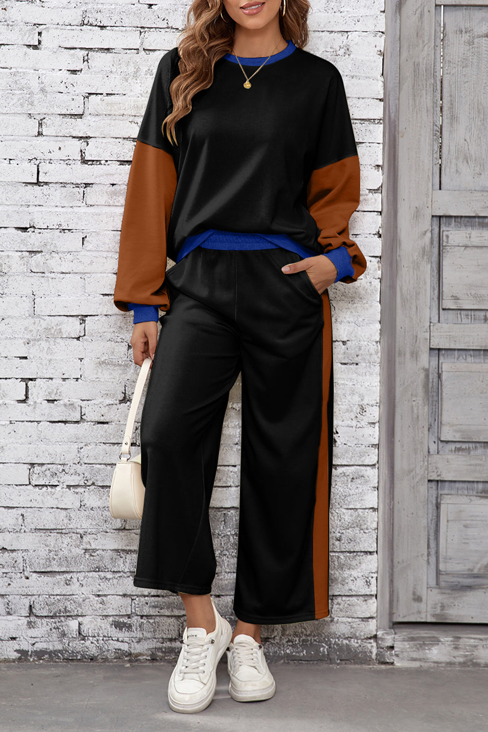 Colorblock Loose Pullover Set FB