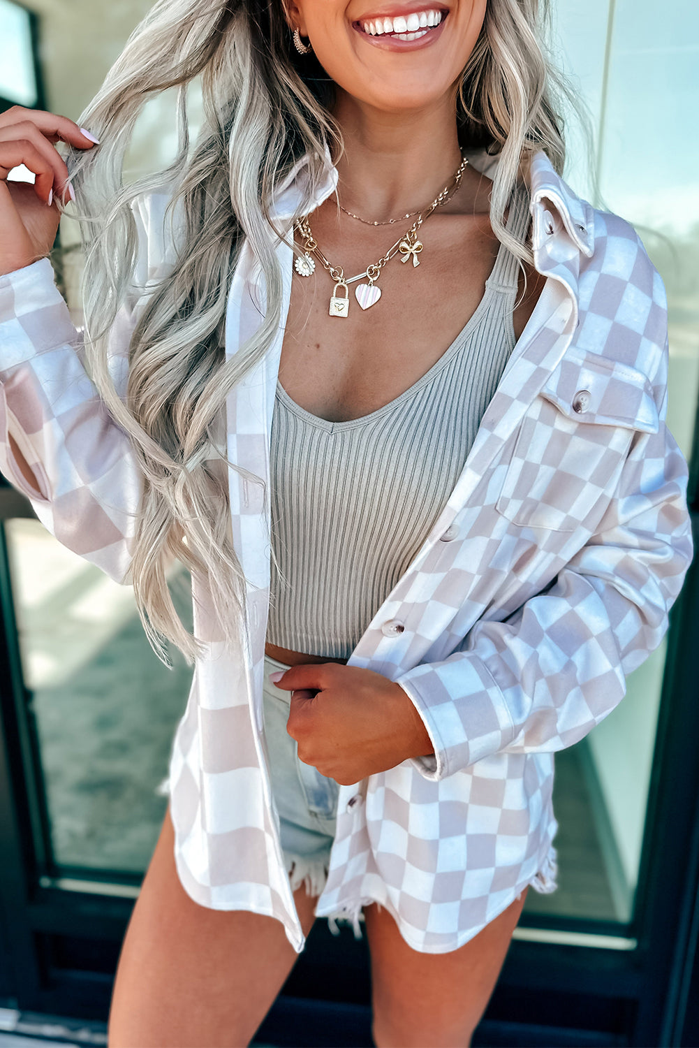 Khaki Checkered Shacket RTS