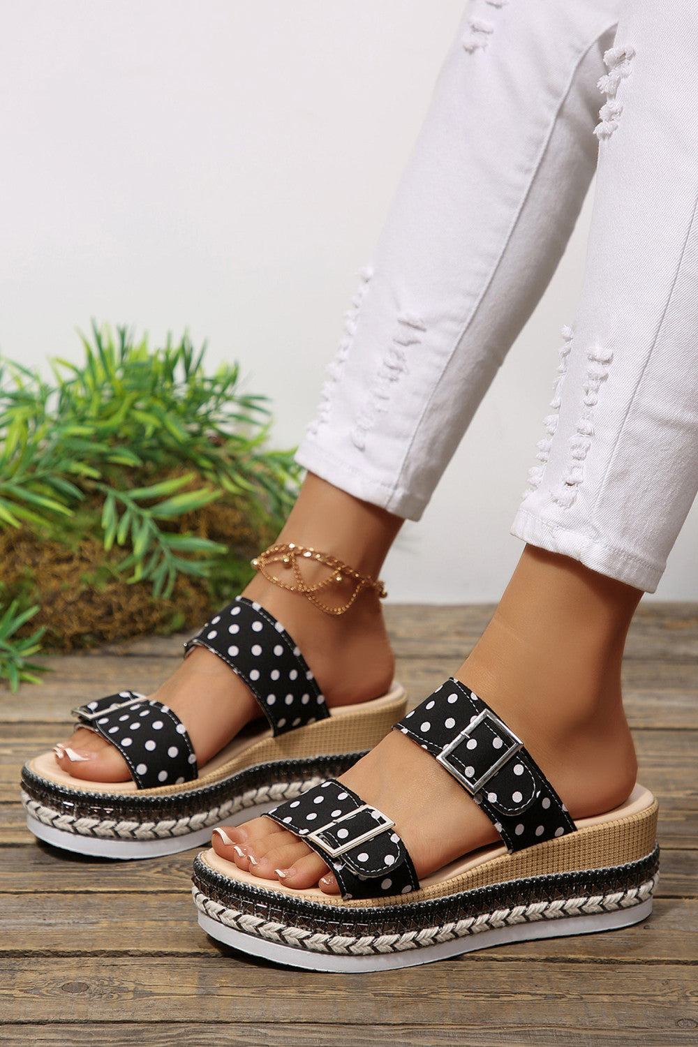 Polka Dot Platform Buckle Shoes