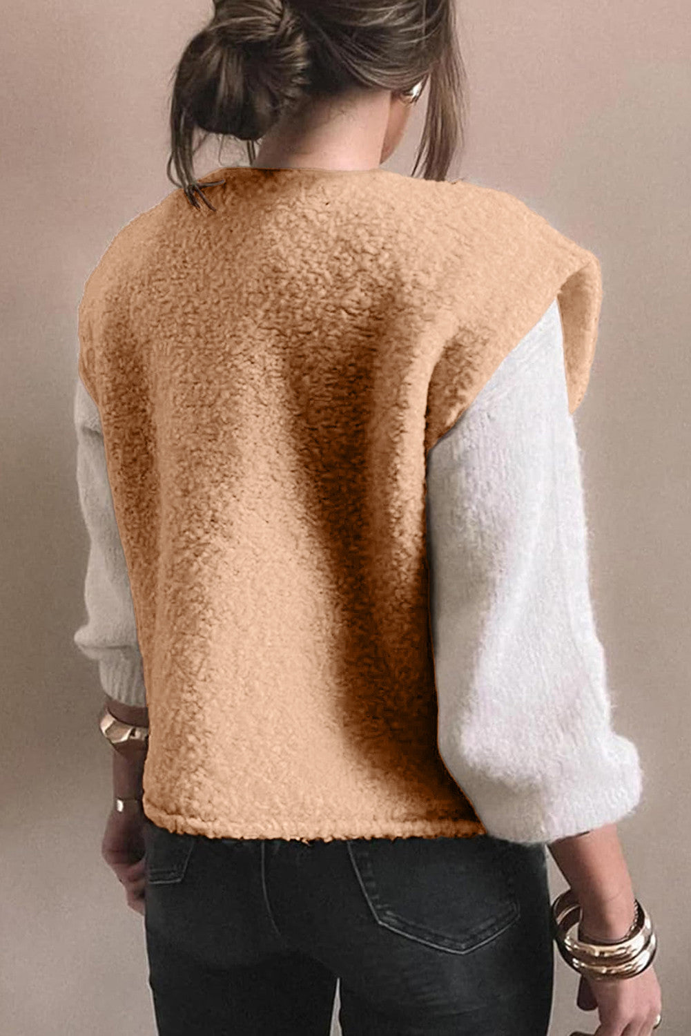 Beige Button Fuzzy Vest November.