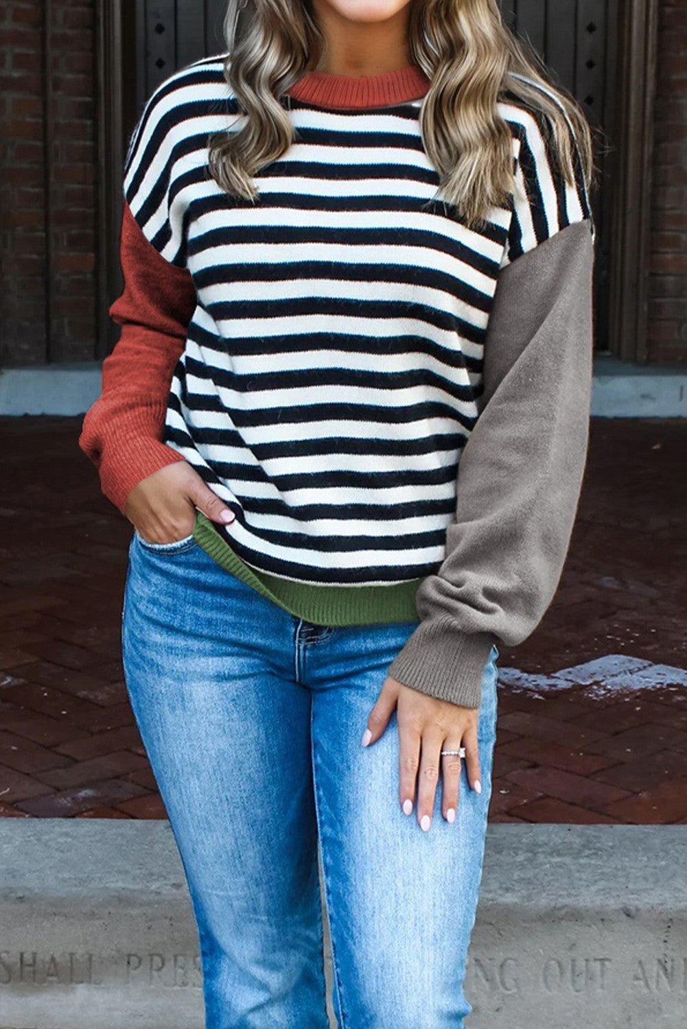 Colorblock Stripe Panel Sweater LT