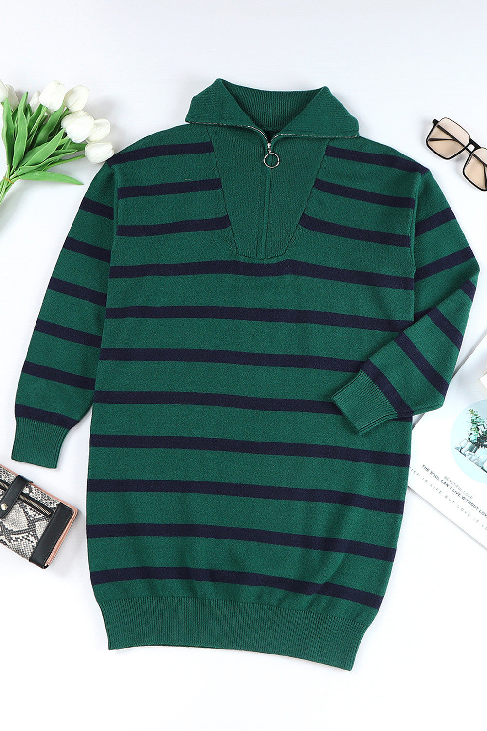 Stripe Zip Collar Dress FB