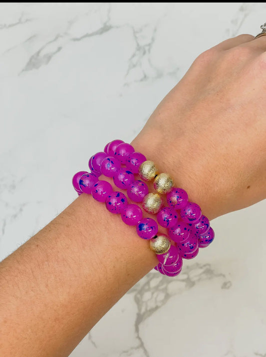 Pink & Gold Beaded Stretch Bracelet