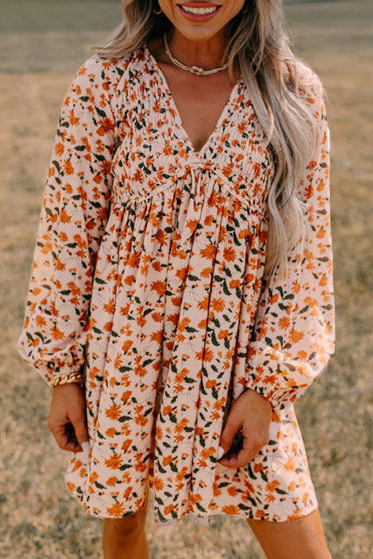 Beige Floral Babydoll Dress FB