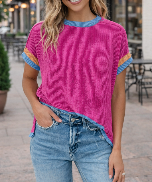 Textured Round Neck Top