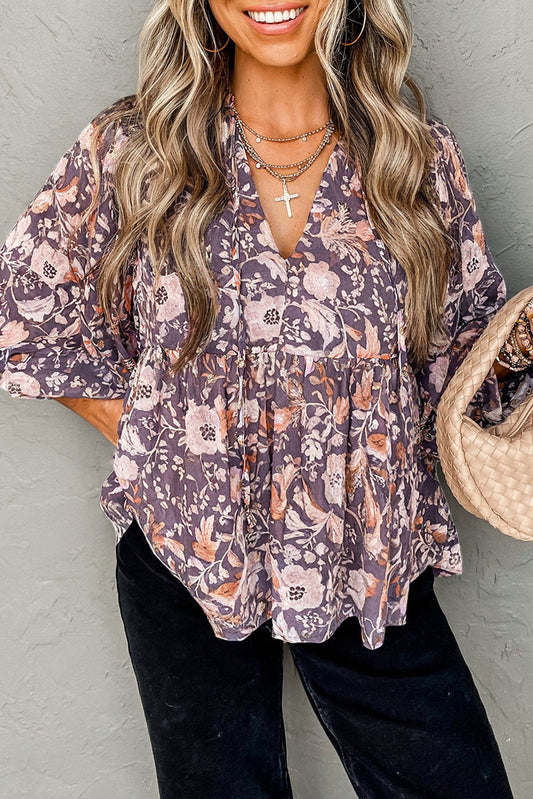 Boho Flower Babydoll Blouse FB