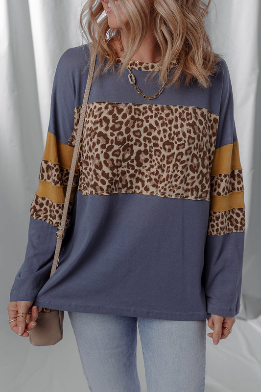 Blue Leopard Colorblock Top FB