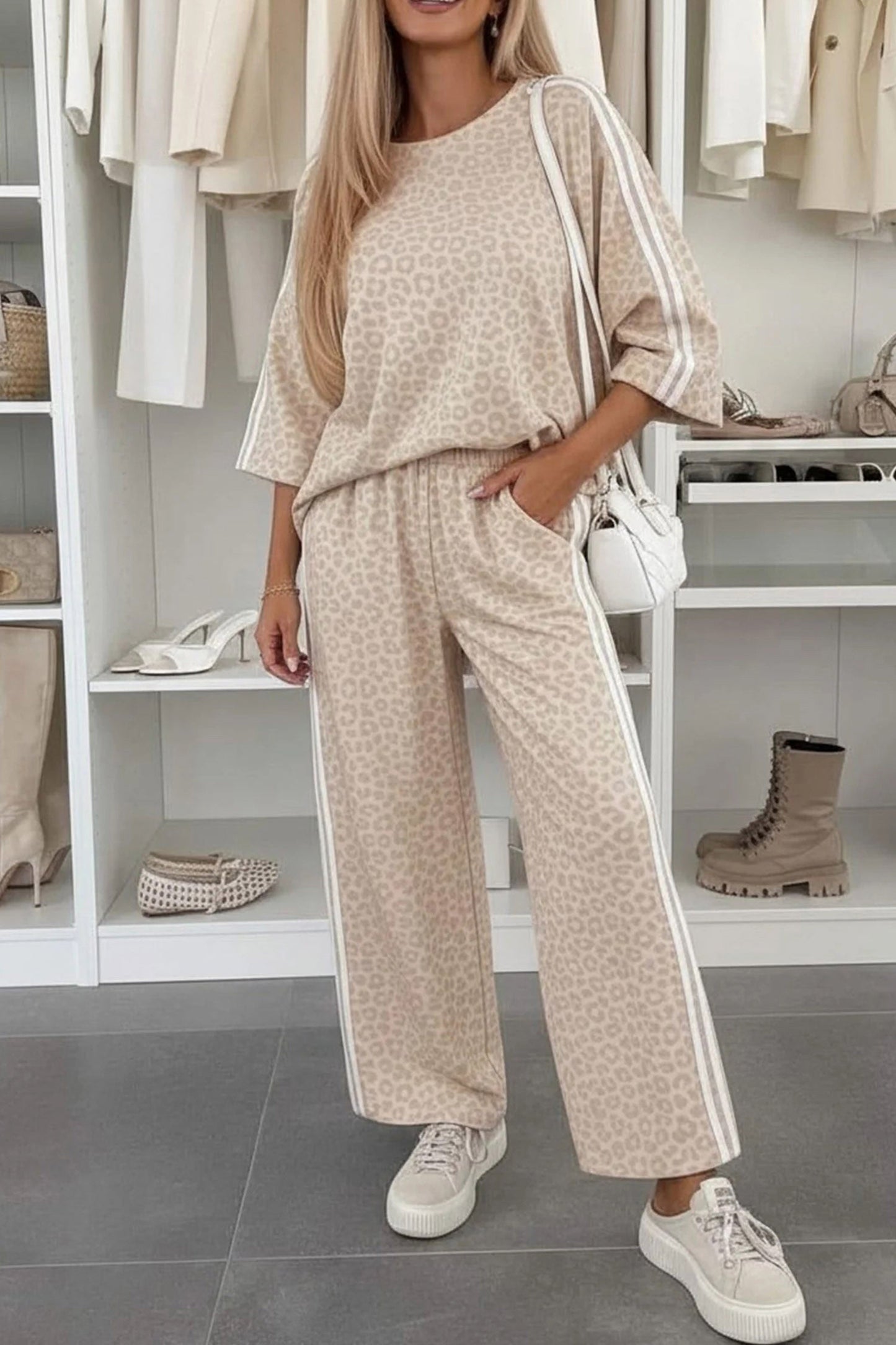 Leopard Varsity Stripe Pant Set