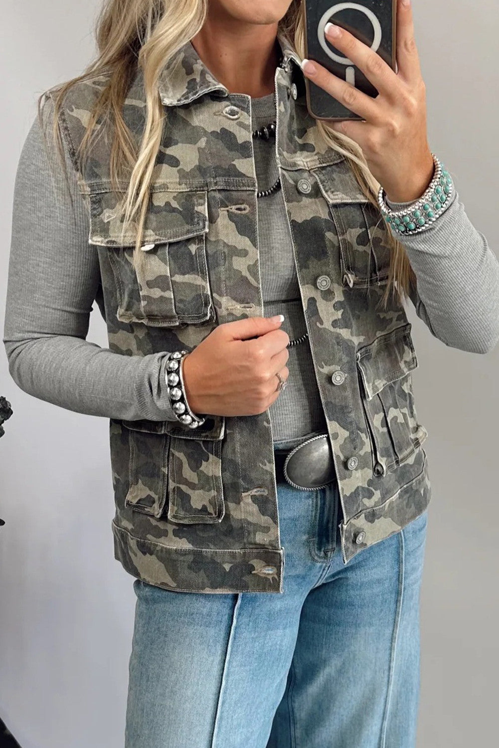 Camo Cargo Denim Vest FB